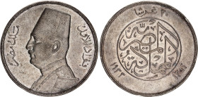 Egypt 20 Piastres 1933 AH 1352
KM# 352, N# 17842; Silver; Fuad, UNC, mint luster. Rare in this condition.