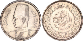 Egypt 5 Piastres 1939 AH 1358 PCGS MS 65
KM# 366, N# 8678; Silver; Farouk; With full mint luster