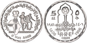 Egypt 5 Pounds 1986 AH 1406 NGC PF 69 Ultra Cameo
KM# 590, N# 227533; Silver., Proof; African Soccer Championship Games; Mintage 2.000 pcs
