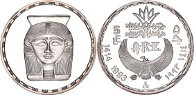 Egypt 5 Pounds 1993 AH 1414 NGC PF 69 Ultra Cameo
KM# 744, N# 20915; Silver., Proof; Ancient Treasure Collection - Amulet of Hathor; Mintage 50000 pc...
