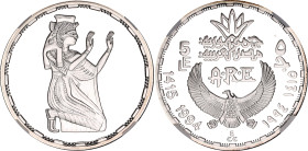 Egypt 5 Pounds 1994 AH 1415 Error Rotating Die NGC PF 69 Ultra Cameo
KM# 757; Coin Alignment; Silver., Proof; Queen Nefretari