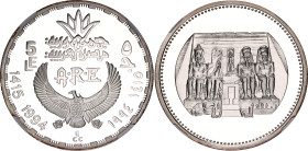 Egypt 5 Pounds 1994 AH 1415 NGC PF 69 Ultra Cameo
KM# 823; Silver., Proof; Ancient Treasure Collection - Temple of Ramses II
