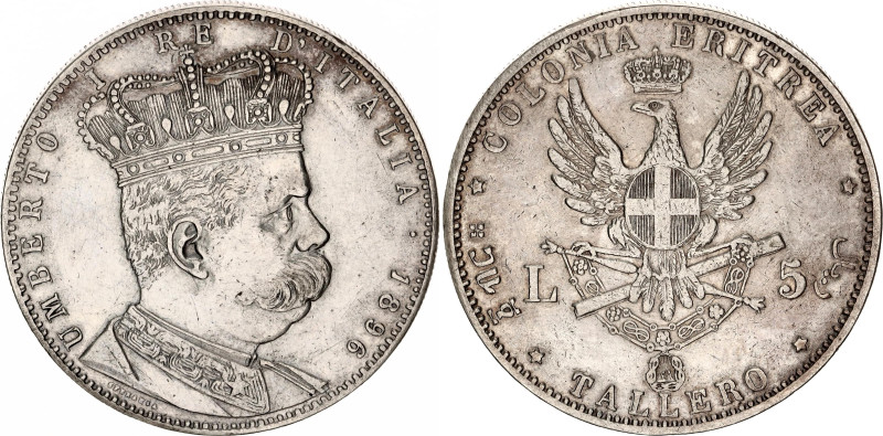 Eritrea 5 Lire / Tallero 1896 Italian Colony
KM# 4, Schön# 4, N# 19047; Silver;...