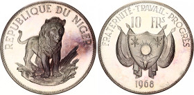 Niger 10 Francs 1895 EE 1887 A
KM# 8.1, N# 21990; Silver 20.09 g.; Lion; Proof with nice toning