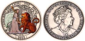 Saint Helena 1 Pound 2022
Silver (.999) 1 Oz 38.6 mm., Antique and colorized; Elizabeth II; "Una and the Lion"; Mintage 60 pcs; 39/60 pieces; With or...