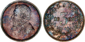 South Africa 3 Pence 1892 PROOF Key Date
KM# 3, Hern# Z5, N# 1270; Silver; Berlin Mint; Mintage 24'300; Proof with toning. AUNC.