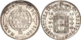 Brazil 960 Reis 1814 B Overstrike
KM# 307.1, N# 23668; Silver; João Prince Regent; UNC with mint luster.