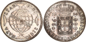 Brazil 960 Reis 1816 B Overstrike
KM# 307.1, N# 23668; Silver; João Prince Regent; Bahia Mint; UNC Toned with mint luster.