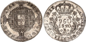 Brazil 960 Reis 1820 R Overstrike
KM# 326.1, N# 28705; Silver; João VI; Rio de Janeiro Mint; AUNC