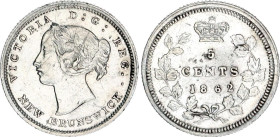 Canada New Brunswick 5 Cents 1862 Rare
KM# 7; Silver; Victoria; VF+