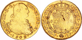 Colombia 8 Escudos 1802 P JF
KM# 62.2, N# 22976; Gold (.875) 27.07 g.; Carlos IV; Popayan Mint; XF- Unmounted