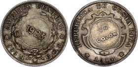Costa Rica 1 Colon 1923 (1914) GCR Counterstamped Coinage
KM# 164; N# 21947; Silver; XF+