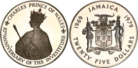 Jamaica 25 Dollars 1979
KM# 81, N# 32158; Silver., Proof; Elizabeth II; 10th Anniversary of the Investiture of Prince Charles as the Prince of Wales;...
