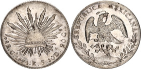 Mexico 8 Reales 1894 Go RS
KM# 377.8, N# 7394; Silver; Guanajuato Mint; UNC, mint luster. Rare in this condition.