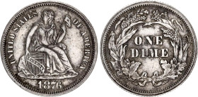 United States 1 Dime 1876
KM# A92; Silver; "Seated Liberty Dime" w/o stars, date arrows removed; XF+