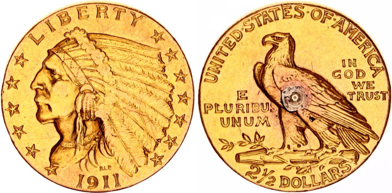 United States 2-1/2 Dollars 1911
KM# 128, N# 6158; Gold (.900) 4.18 g.; "Indian...