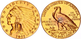 United States 2-1/2 Dollars 1911
KM# 128, N# 6158; Gold (.900) 4.18 g.; "Indian Head - Quarter Eagle"; Philadelphia Mint; Tooled surface