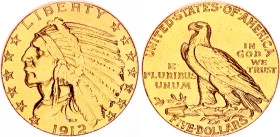 United States 5 Dollars 1912
KM# 129, N# 18681; Gold (.900) 8.36 g.; "Indian Head"; Philadelphia Mint; XF