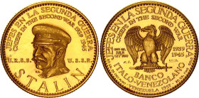 Venezuela 60 Bolivares 1957 Medallic Issue
X# MB35; Gold (.900) 22.20 g.; Personalities of WW II - Joseph Stalin; UNC Prooflike