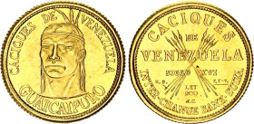 Venezuela 5 Bolivares 1962 (ND) Medallic Issue
X# MB121; Gold (.900) 1.51 g.; Indian Chiefs of Venezuela - Guaicaipuro; UNC