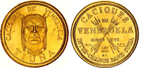 Venezuela 5 Bolivares 1962 (ND) Medallic Issue
X# MB122; Gold (.900) 1.51 g.; Indian Chiefs of Venezuela - Yiuna; UNC