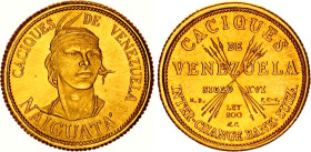 Venezuela 5 Bolivares 1962 (ND) Medallic Issue
X# MB125; Gold (.900) 1.45 g.; Indian Chiefs of Venezuela - Naiguata; UNC