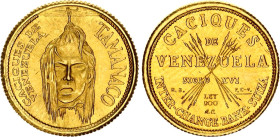 Venezuela 5 Bolivares 1962 (ND) Medallic Issue
X# MB128; Gold (.900) 1.53 g.; Indian Chiefs of Venezuela - Tamanaco; UNC