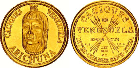 Venezuela 5 Bolivares 1962 (ND) Medallic Issue
X# MB130; Gold (.900) 1.48 g.; Indian Chiefs of Venezuela - Arichuna; UNC