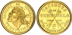 Venezuela 5 Bolivares 1962 (ND) Medallic Issue
X# MB132; Gold (.900) 1.47 g.; Indian Chiefs of Venezuela - Terepaima; UNC