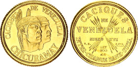 Venezuela 5 Bolivares 1962 (ND) Medallic Issue
X# MB135; Gold (.900) 1.47 g.; Indian Chiefs of Venezuela - Chicuramay; UNC