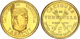 Venezuela 5 Bolivares 1962 (ND) Medallic Issue
X# MB136; Gold (.900) 1.48 g.; Indian Chiefs of Venezuela - Yoracuy; UNC