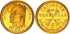 Venezuela 5 Bolivares 1962 (ND) Medallic Issue
X# MB138; Gold (.900) 1.46 g.; Indian Chiefs of Venezuela - Yoraco; UNC