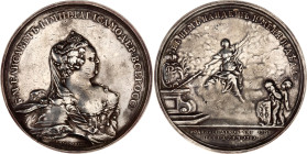 Russia Commemorative Silver Medal "Death of Elizabeth I" 1761 R2
Diakov# 107.2 R2; Silver 103.00 g., 59.3 mm; By V. Klimentov; Obv: Bust right, inscr...