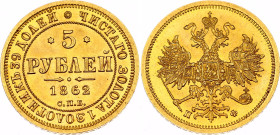 Russia 5 Roubles 1862 СПБ ПФ NGC MS 65
Bit# 8, N# 26864; Gold 6.54 g.; Alexander II; UNC, extremely rare grade.