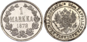 Russia - Finland 1 Markka 1872 S NGC MS 64
Bit# 630, N# 4435; Silver; Alexander II; UNC, full mint luster.