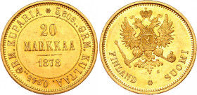 Russia - Finland 20 Markkaa 1878 S R
Bit# 611, N# 22279; Gold 6.45 g.; Alexander II; AU-UNC.