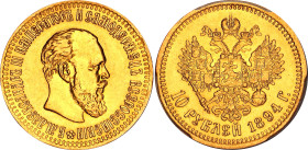 Russia 10 Roubles 1894 АГ PCGS AU 55
Bit# 23, N# 63552; Gold (.900) 12.9 g.; Alexander III