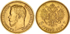 Russia 5 Roubles 1897 АГ
Bit# 18, Conros# 20/1; Gold (.900) 4.30 g.; UNC