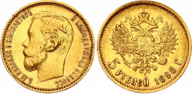Russia 5 Roubles 1899 АГ NGC MS 64
Bit# 23, N# 20953; Gold 4.30 g.; Nicholas II