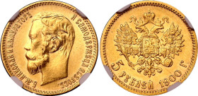 Russia 5 Roubles 1900 ФЗ NGC MS 61
Bit# 26; N# 20953; Gold (.900) 4.30 g.; UNC, mint luster.