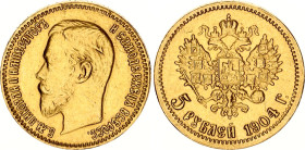 Russia 5 Roubles 1904 AP
Bit# 31, Conros# 20/14; Gold (.900) 4.30 g.; AUNC