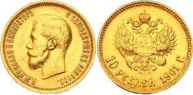 Russia 10 Roubles 1901 АP NGC MS 62
Bit# 9, N# 18722; Gold 8.60 g.; Nicholas II; UNC