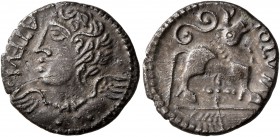 CELTIC, Northeast Gaul. Remi. Circa 50-30 BC. Quinarius (Silver, 15 mm, 1.66 g, 7 h), Autela and Ulatos. AVTELA Bust of winged Victory wearing torc to...