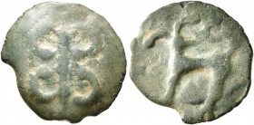 CELTIC, Central Europe. Helvetii. Early 1st century BC. Cast unit (Potin, 17 mm, 3.24 g, 9 h), 'Z&#252;rcher' type. Thunderbolt. Rev. Mountain goat st...