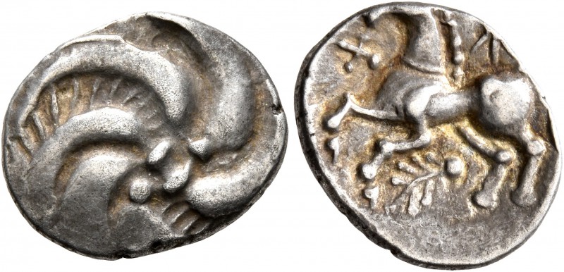 CELTIC, Central Europe. Vindelici. Mid 1st century BC. Quinarius (Silver, 15 mm,...