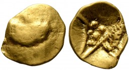 CELTIC, Central Europe. Boii. 1st century BC. 1/24 Stater (Gold, 7 mm, 0.32 g), latest Athena-Alkis-series. Flat irregular bulge. Rev. Irregular desig...