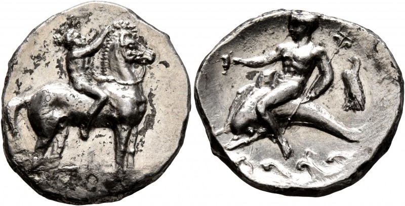 CALABRIA. Tarentum. Circa 302-280 BC. Didrachm or Nomos (Silver, 22 mm, 7.78 g, ...
