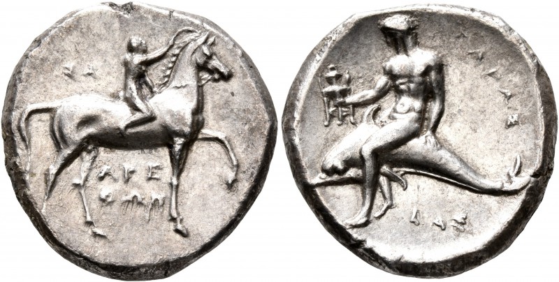 CALABRIA. Tarentum. Circa 302-280 BC. Didrachm or Nomos (Silver, 21 mm, 7.78 g, ...