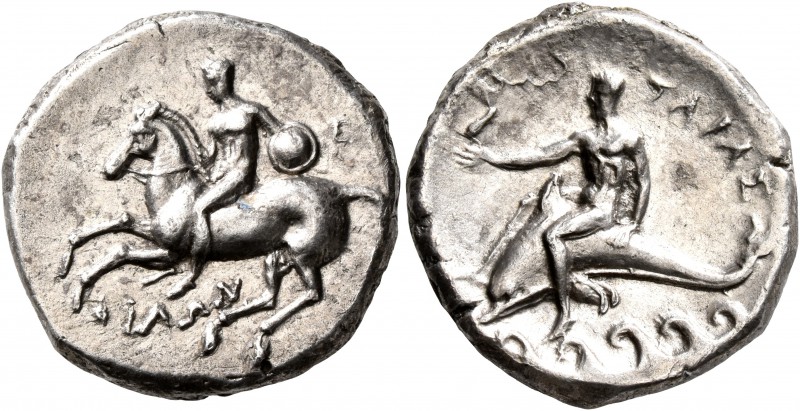 CALABRIA. Tarentum. Circa 280-272 BC. Didrachm or Nomos (Silver, 21 mm, 7.82 g, ...