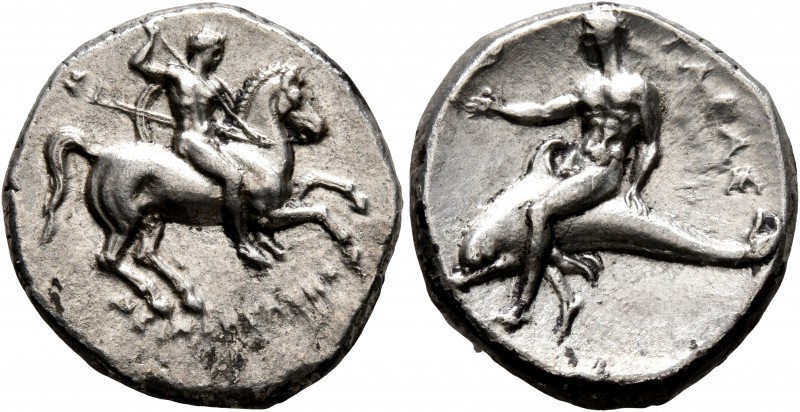 CALABRIA. Tarentum. Circa 280-272 BC. Didrachm or Nomos (Silver, 21 mm, 7.78 g, ...